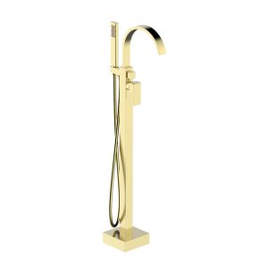 Square Bath Filler w/googseneck Spout-PVD Gold